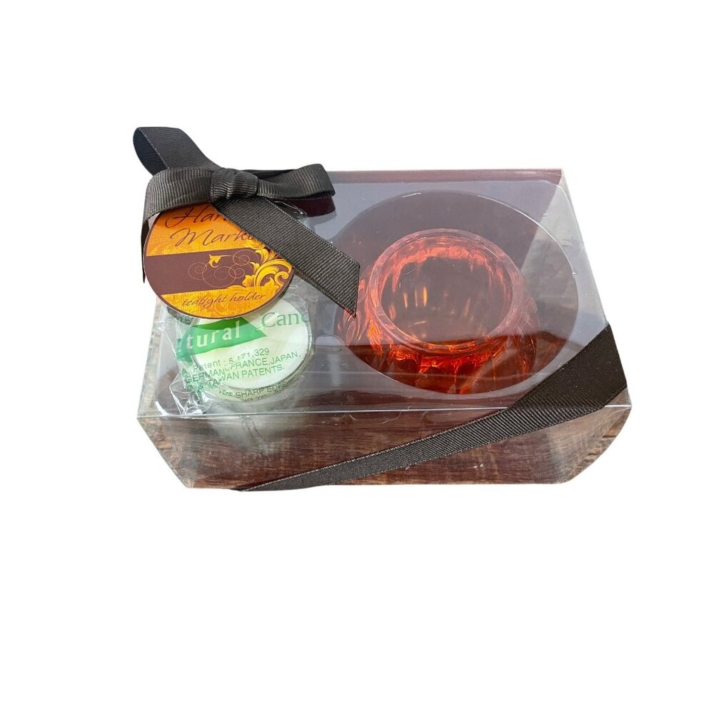 DecoGLOW Pumpkin Glass Tea Light Candle Set With Candles & Decorative Ribbon